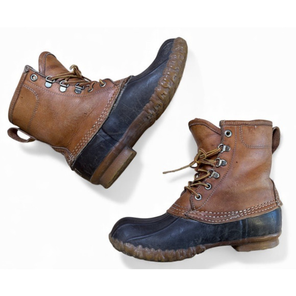 VTG LL Bean Maine Hunting Boots Leather Thinsulate Sz 7 Tan Gray Preppy Country - Picture 12 of 12